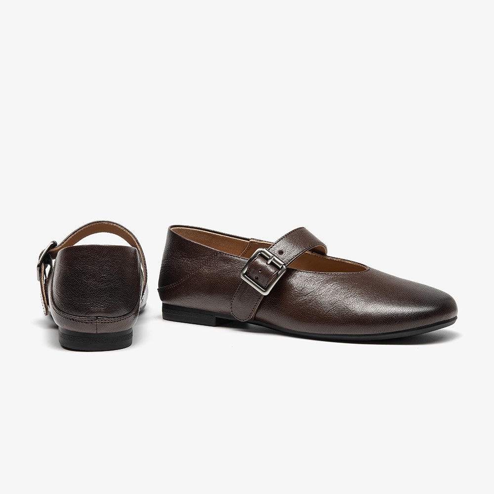 BeauToday Leather Mary Jane Flat With Buckle Design for Women