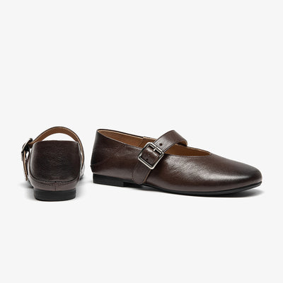 BeauToday Leather Mary Jane Flat With Buckle Design for Women