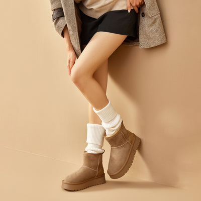 BeauToday Waterproof Platform Mini Boots with Premuim Wool Fur Lined for Women