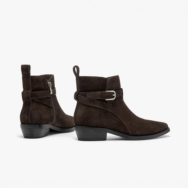 BeauToday Suede Chelsea Boots with Buckle Decor Pointed Toe Ankle Boots for Women