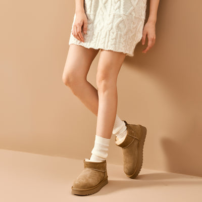 BeauToday Women's Wool Fur Lined  Mini Platform Ankle Boots