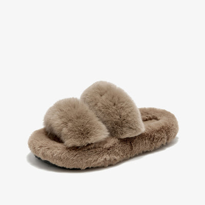 Свободные тапочки BeauToday Pure Color Soft из меха кролика на платформе для женщин дома или на прогулке