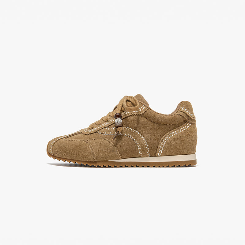 BeauToday Cow Suede Neutral Sneakers with Round Toe for Women
