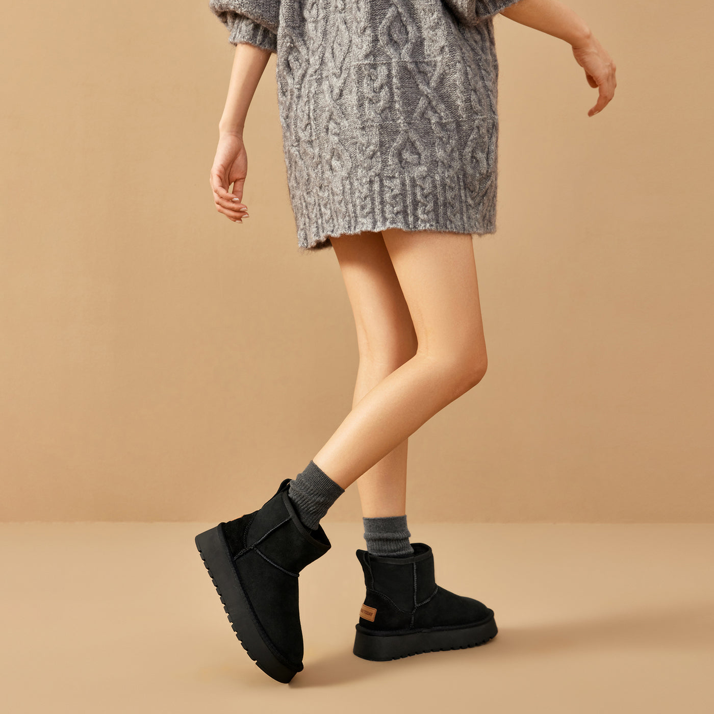 BeauToday Waterproof Platform Mini Boots with Premuim Wool Fur Lined for Women