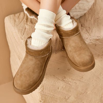 BeauToday Women's Wool Fur Lined  Mini Platform Ankle Boots