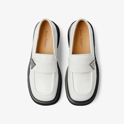 BeauToday Platform Cow Leather Penny Loafers for Women