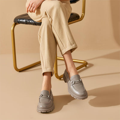 BeauToday Platform Cow Leather Loafers for Women