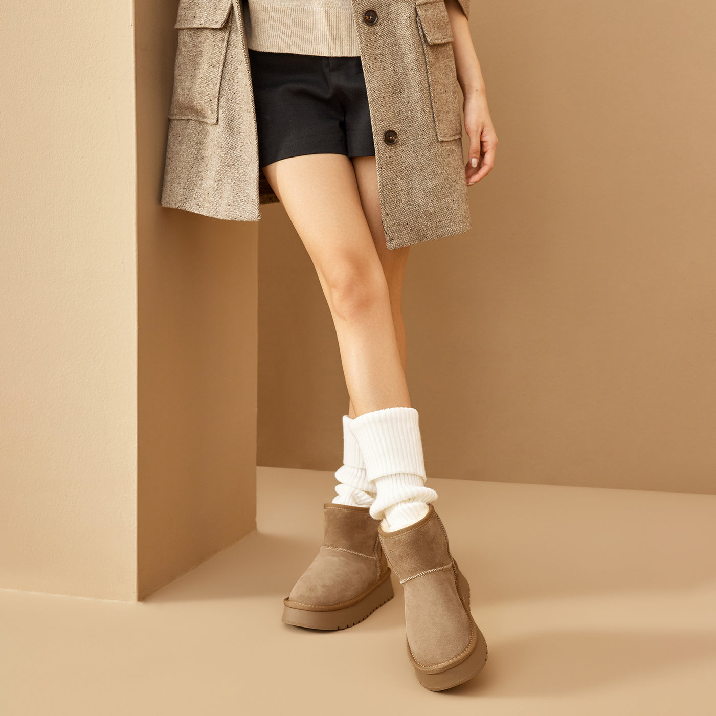 BeauToday Waterproof Platform Mini Boots with Premuim Wool Fur Lined for Women