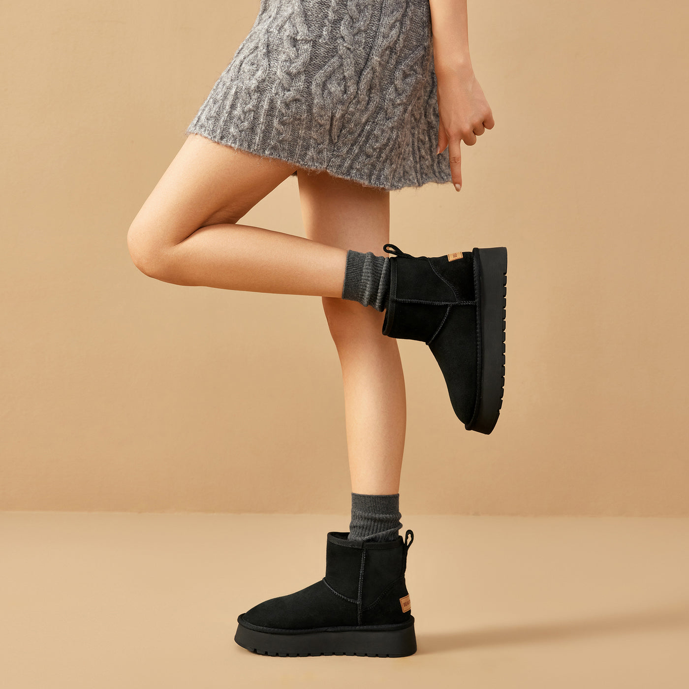 BeauToday Waterproof Platform Mini Boots with Premuim Wool Fur Lined for Women