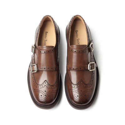 BEAU TODAY Monk Strap Brogue Loafer Shoes with Square Toe for Women Business Casual Vintage Dress Shoes