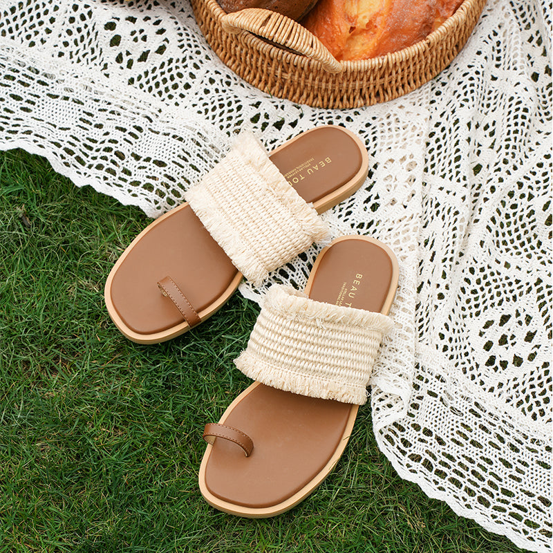 BeauToday  Women's Chic Ruched Thong Flat Slides for Vacation