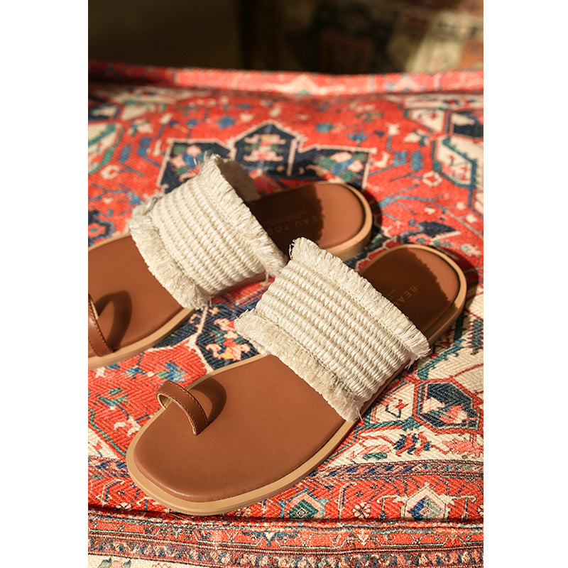 BeauToday  Women's Chic Ruched Thong Flat Slides for Vacation