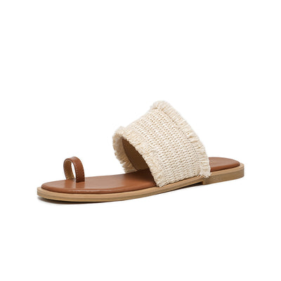 BeauToday  Women's Chic Ruched Thong Flat Slides for Vacation