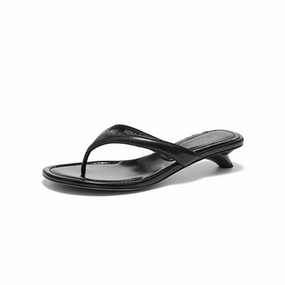 Beau Today Genuine Leather Kitten Heels Flip Flops for Women