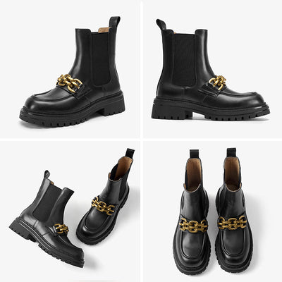 BeauToday Ankle Boots for Women with Metal Chain Decor BEAU TODAY