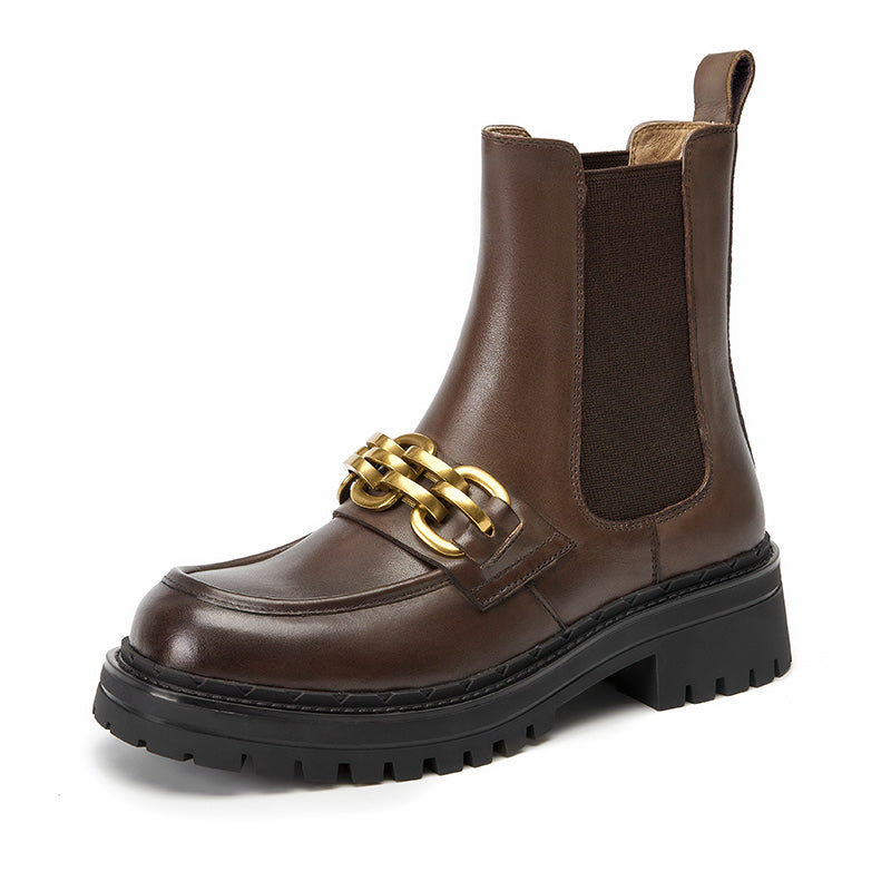 BeauToday Ankle Boots for Women with Metal Chain Decor BEAU TODAY