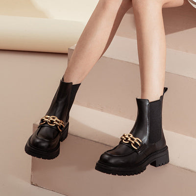 BeauToday Ankle Boots for Women with Metal Chain Decor BEAU TODAY