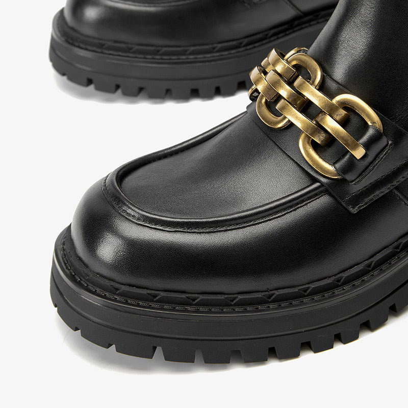 BeauToday Ankle Boots for Women with Metal Chain Decor BEAU TODAY