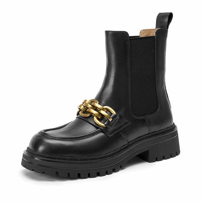 BeauToday Ankle Boots for Women with Metal Chain Decor BEAU TODAY