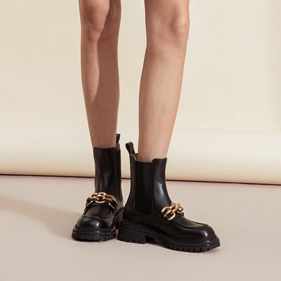 BeauToday Ankle Boots for Women with Metal Chain Decor BEAU TODAY
