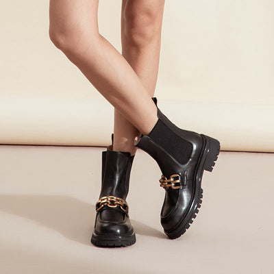 BeauToday Ankle Boots for Women with Metal Chain Decor BEAU TODAY