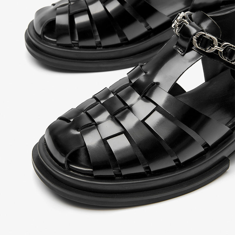 BeauToday Block Heel Gladiator Sandals for Women with Metal Decoration BEAU TODAY