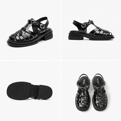BeauToday Block Heel Gladiator Sandals for Women with Metal Decoration BEAU TODAY