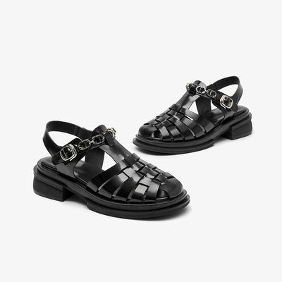 BeauToday Block Heel Gladiator Sandals for Women with Metal Decoration BEAU TODAY