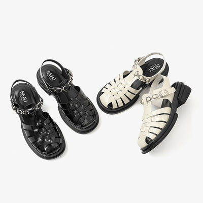 BeauToday Block Heel Gladiator Sandals for Women with Metal Decoration BEAU TODAY