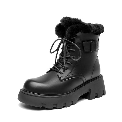 BeauToday Buckle Strap Decor Platform  Ankle Boots for Women Winter BEAU TODAY
