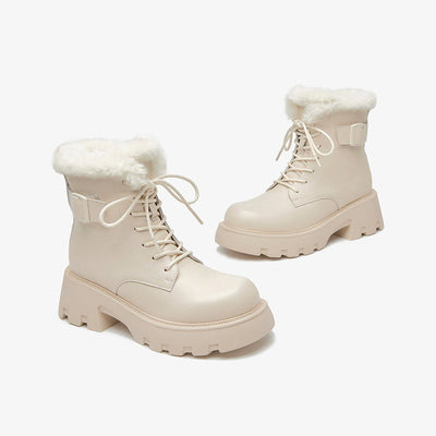 BeauToday Buckle Strap Decor Platform  Ankle Boots for Women Winter BEAU TODAY