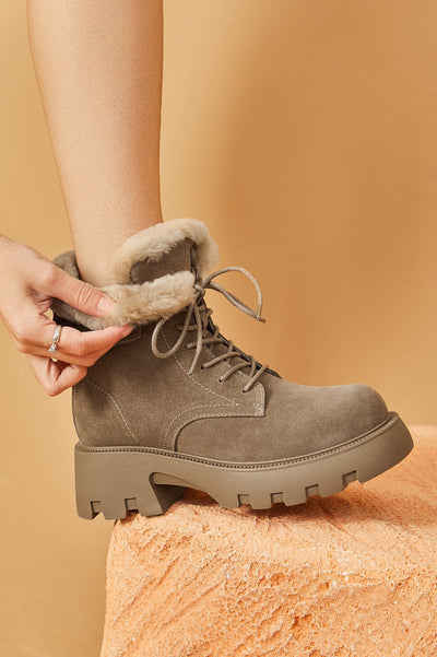 BeauToday Buckle Strap Decor Platform  Ankle Boots for Women Winter BEAU TODAY
