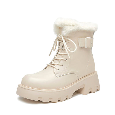 BeauToday Buckle Strap Decor Platform  Ankle Boots for Women Winter BEAU TODAY