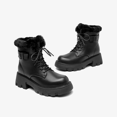 BeauToday Buckle Strap Decor Platform  Ankle Boots for Women Winter BEAU TODAY