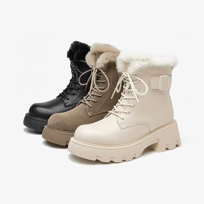 BeauToday Buckle Strap Decor Platform  Ankle Boots for Women Winter BEAU TODAY