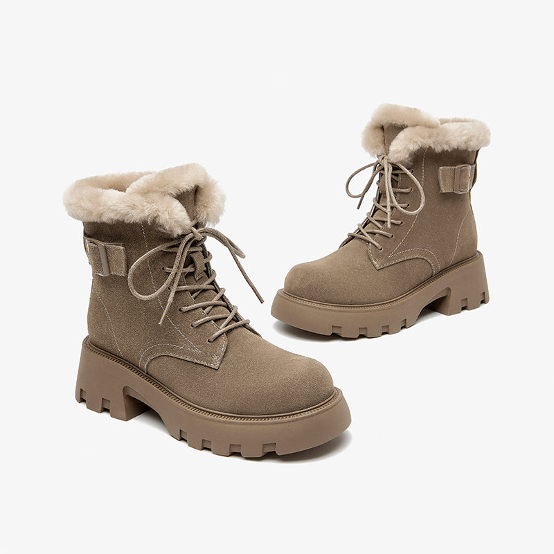BeauToday Buckle Strap Decor Platform  Ankle Boots for Women Winter BEAU TODAY