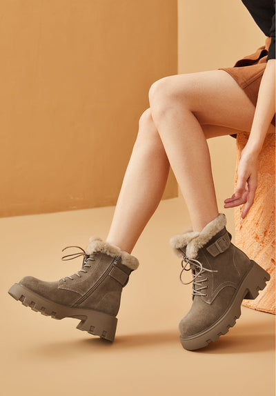 BeauToday Buckle Strap Decor Platform  Ankle Boots for Women Winter BEAU TODAY
