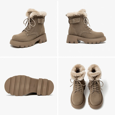 BeauToday Buckle Strap Decor Platform  Ankle Boots for Women Winter BEAU TODAY