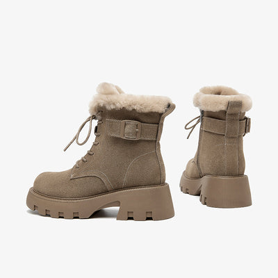 BeauToday Buckle Strap Decor Platform  Ankle Boots for Women Winter BEAU TODAY