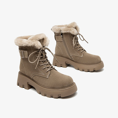 BeauToday Buckle Strap Decor Platform  Ankle Boots for Women Winter BEAU TODAY