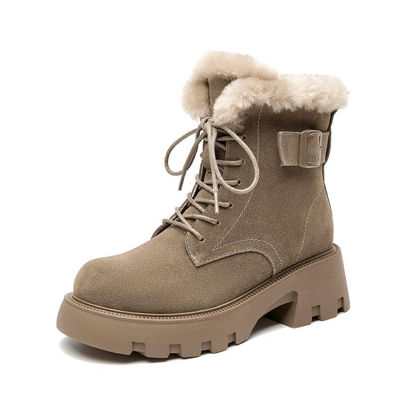 BeauToday Buckle Strap Decor Platform  Ankle Boots for Women Winter BEAU TODAY
