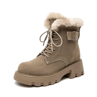 BeauToday Buckle Strap Decor Platform  Ankle Boots for Women Winter BEAU TODAY
