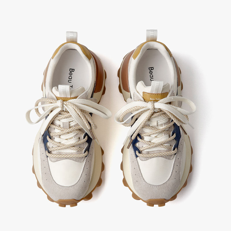 BeauToday Casual Mixed Colors Patchwork Chunky Sneakers Lace-up Waffle Trainers for Women BEAU TODAY