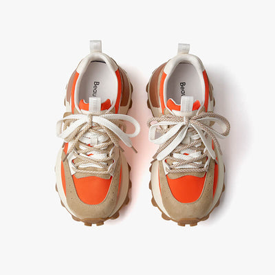 BeauToday Casual Mixed Colors Patchwork Chunky Sneakers Lace-up Waffle Trainers for Women BEAU TODAY