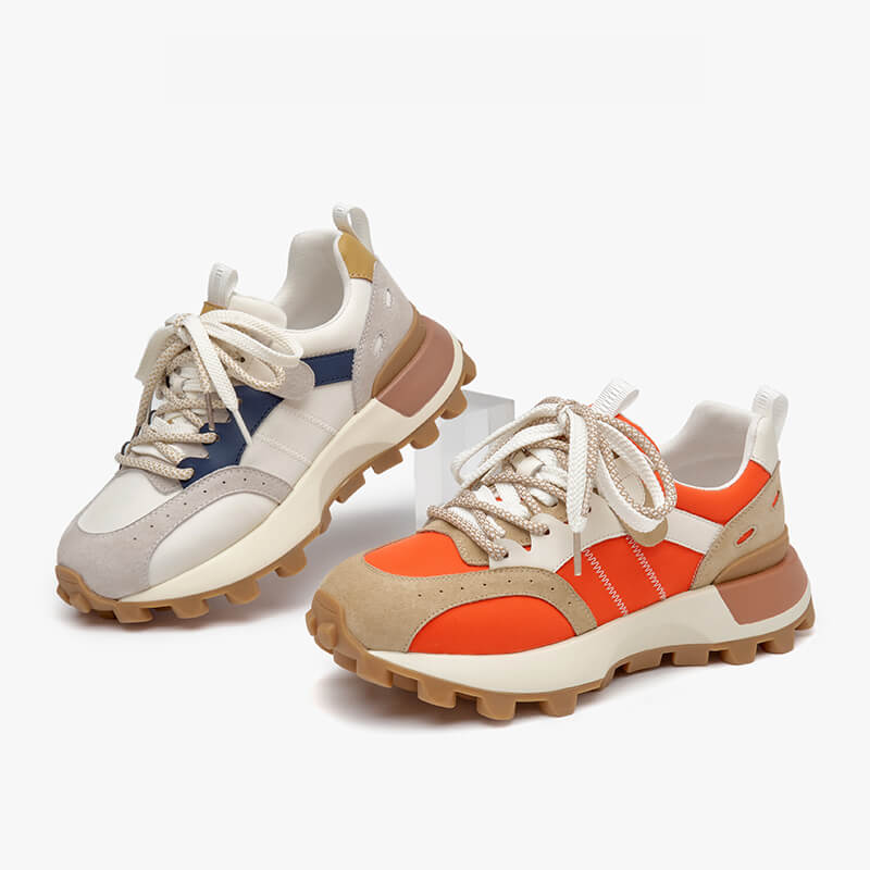 BeauToday Casual Mixed Colors Patchwork Chunky Sneakers Lace-up Waffle Trainers for Women BEAU TODAY