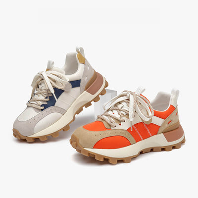 BeauToday Casual Mixed Colors Patchwork Chunky Sneakers Lace-up Waffle Trainers for Women BEAU TODAY