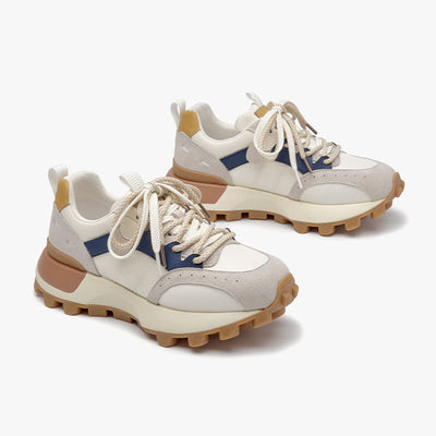 BeauToday Casual Mixed Colors Patchwork Chunky Sneakers Lace-up Waffle Trainers for Women BEAU TODAY
