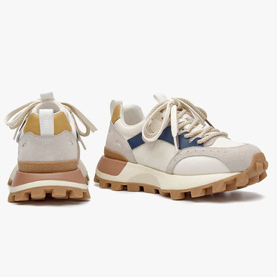 BeauToday Casual Mixed Colors Patchwork Chunky Sneakers Lace-up Waffle Trainers for Women BEAU TODAY