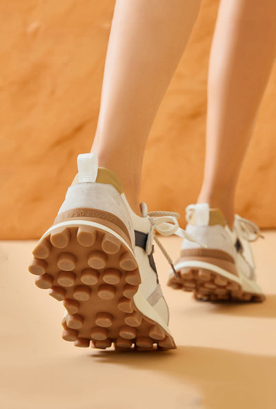 BeauToday Casual Mixed Colors Patchwork Chunky Sneakers Lace-up Waffle Trainers for Women BEAU TODAY