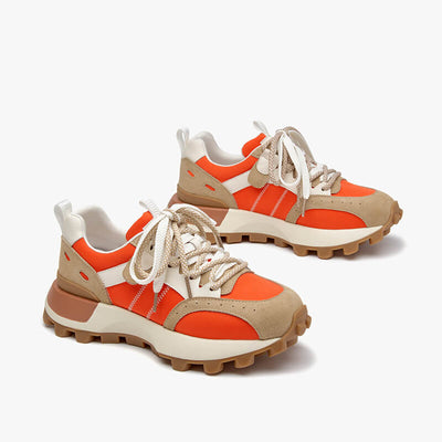 BeauToday Casual Mixed Colors Patchwork Chunky Sneakers Lace-up Waffle Trainers for Women BEAU TODAY